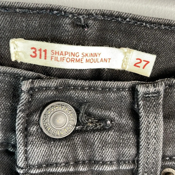 LEVIS 311 Shaping Skinny Jeans Black Denim Black Tab Stretch Mid Rise Size 27 - Picture 7 of 11